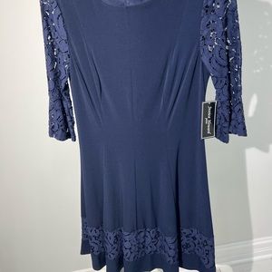 Dark blue dress, petite.